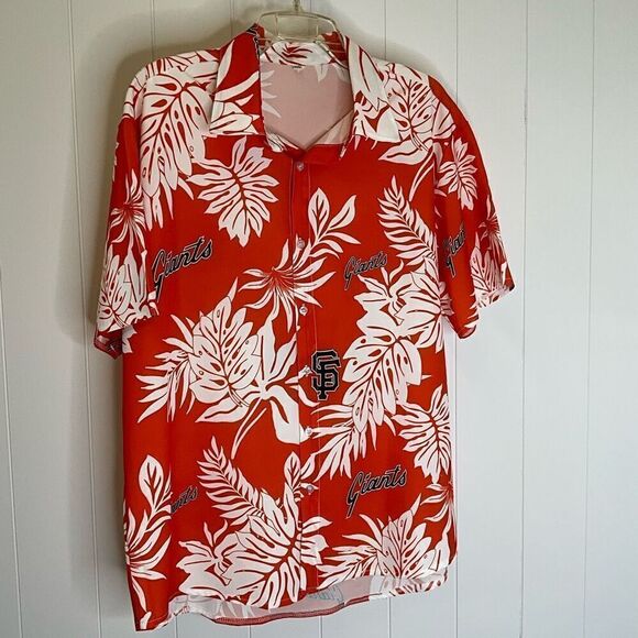 San Francisco Giants Mens XXL Tropical Print Button Front Shirt Red White - Picture 1 of 11
